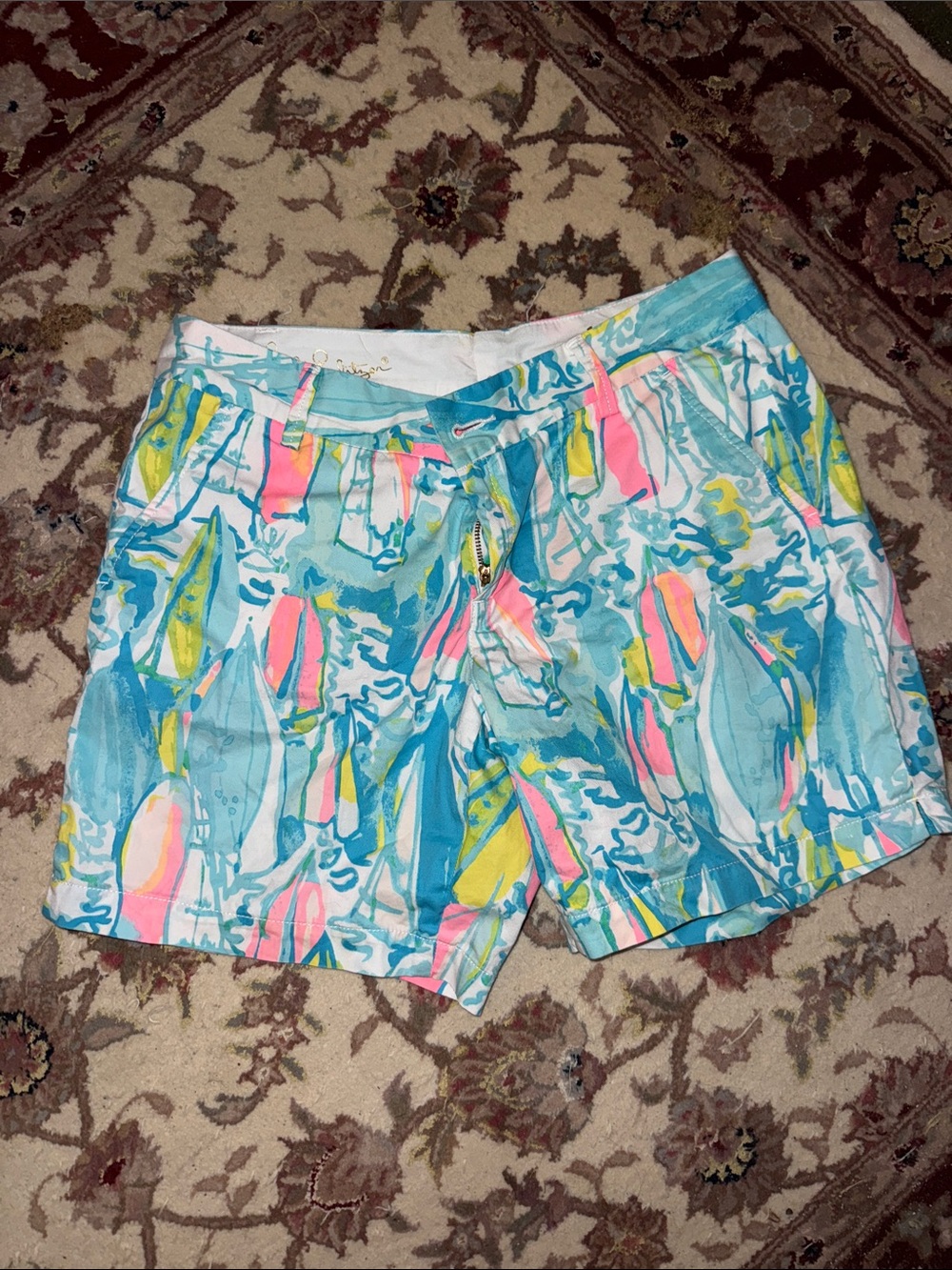 Lilly Pulitzer Aqua, Pink & Yellow Surfboard Print Shorts